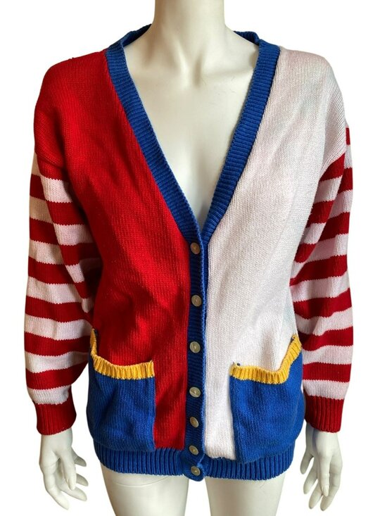 The Eagle'S Eye Sweaters - The Eagle's Eye Vintage Cardigan Sweater 90's Y2K Red White Blue Color Block